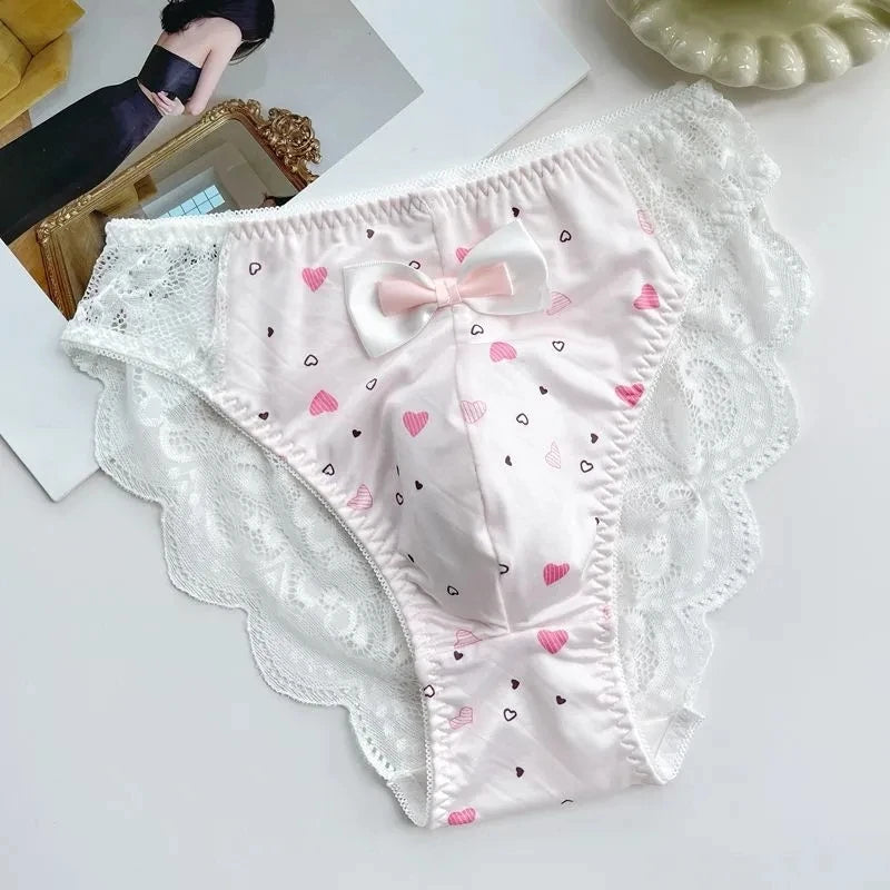 Men's Lace Bowtie Briefs Flower Emroid Sweet Panties
