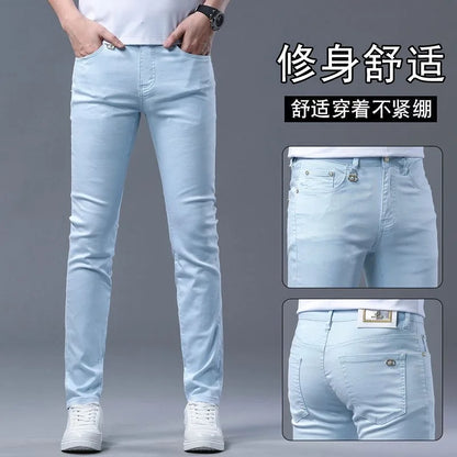 Fashion Solid Color Straight Leg Stretch Jeans