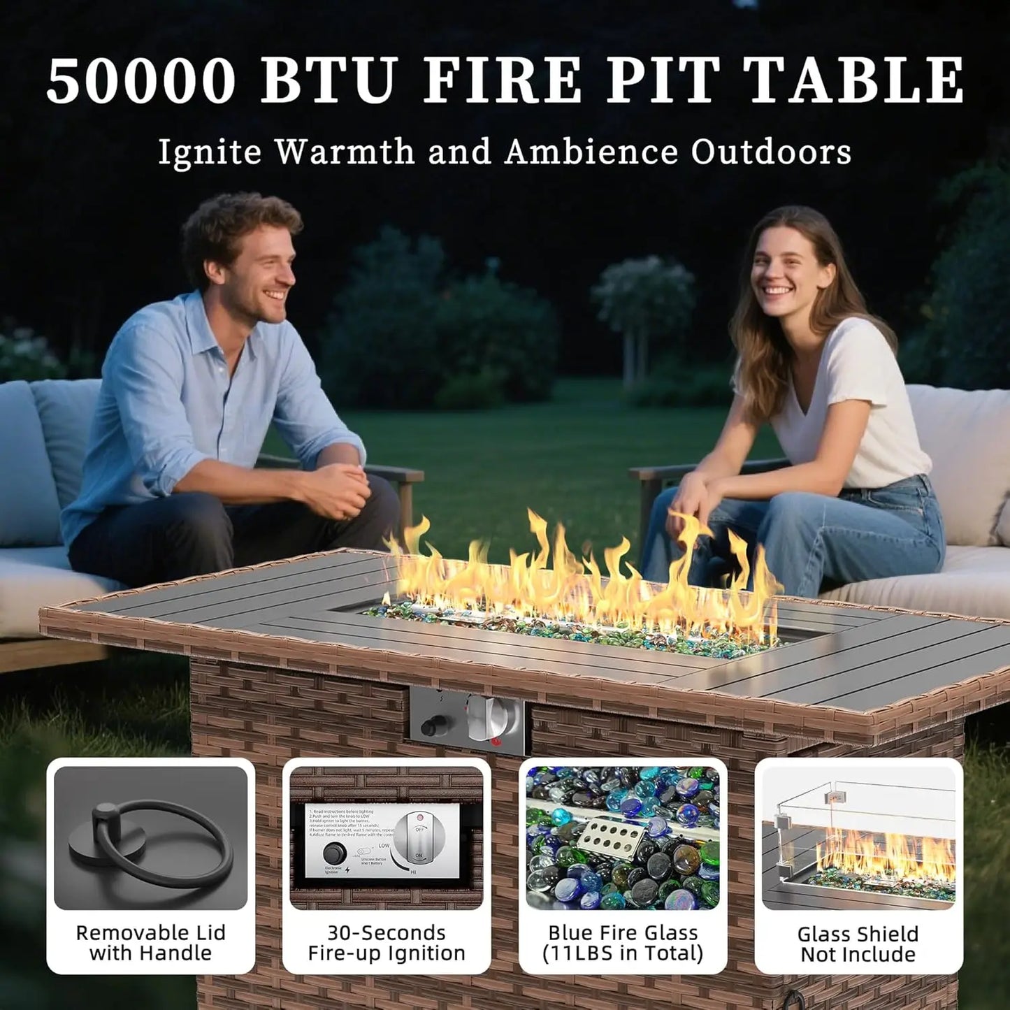 8 Piece Sectional Sofas, All-Weather With Fire Pit