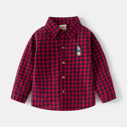 Kids Shirts With Collar Long Sleeved Plaid