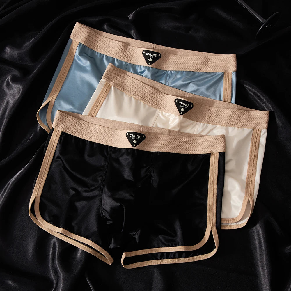 3PCS Luxury Silk Satin-like Men's  Breathable Underwear