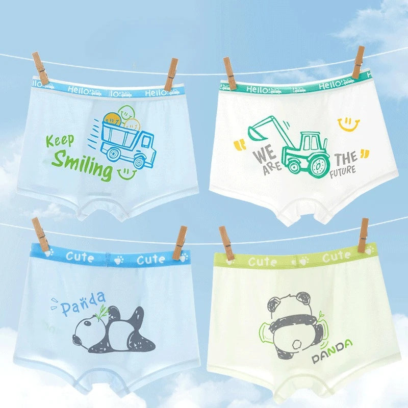 4PCS Mesh Breathable Boy Comfort Antibacterial Cartoon  Underwear
