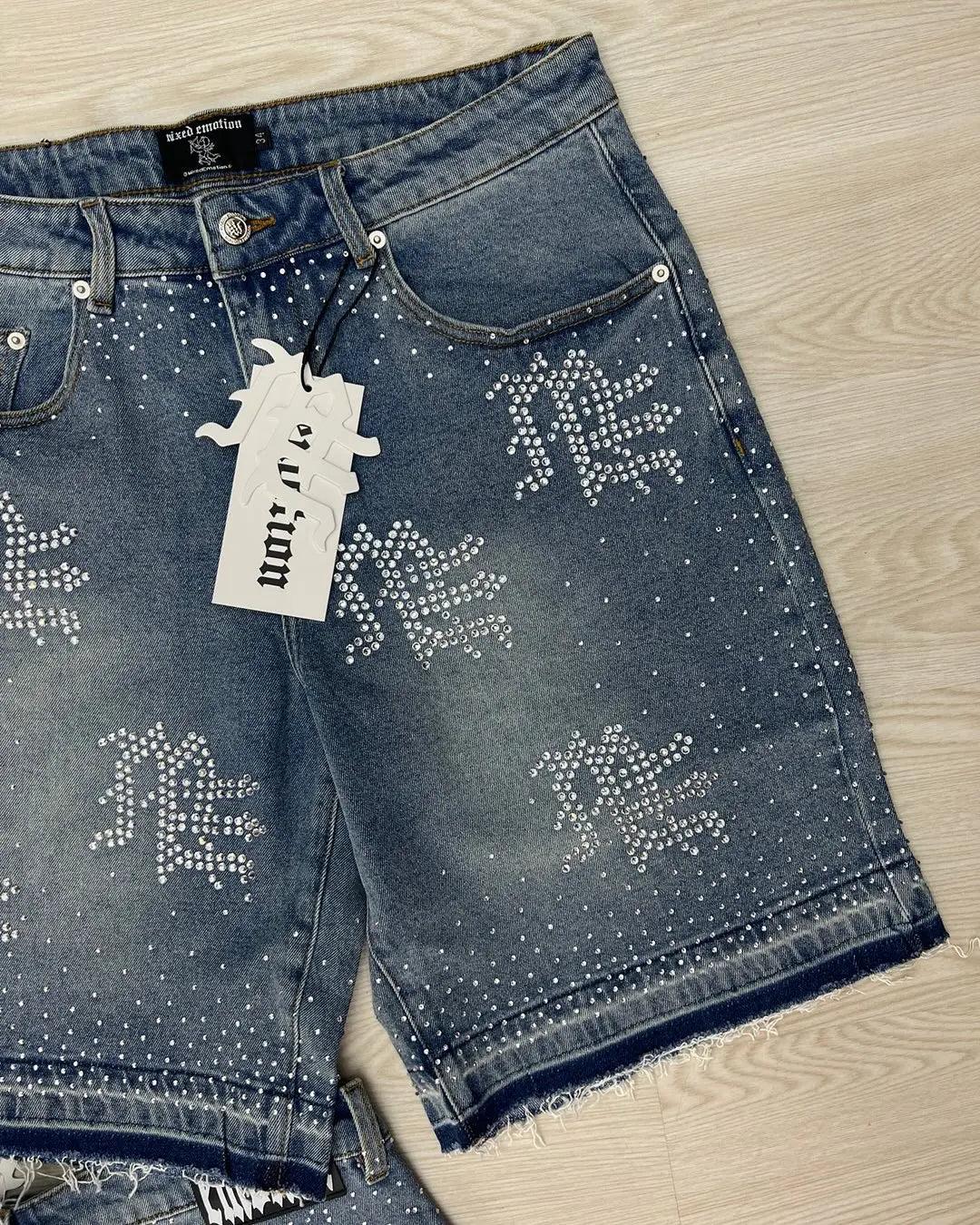 Men Woman Rhinestone Sequin Denim Shorts