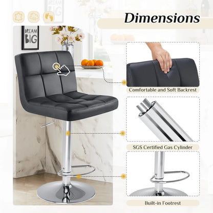 2 PU Leather Bar Stools Upholstered Counter Height