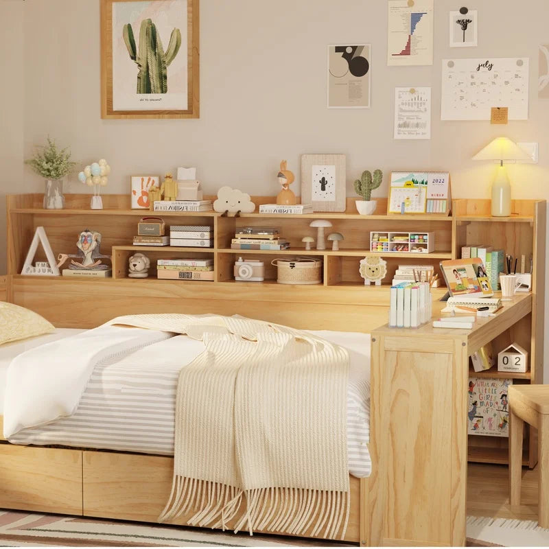 Wood Full Size Daybed with Storage Shelves