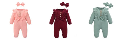 Girl Romper Long Sleeved Ruffle Bodysuit Headband