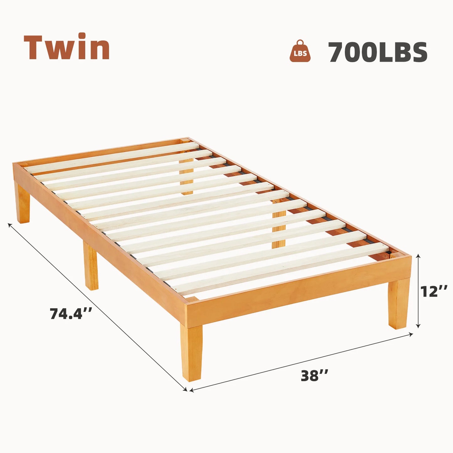Solid Wood Bed Frame with Sturdy Wood Slat Support