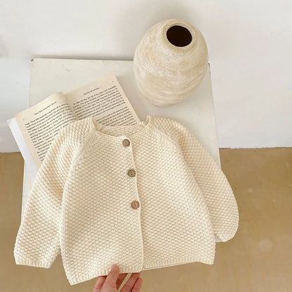 Girls Solid Color Knitted Cardigan Long Sleeves