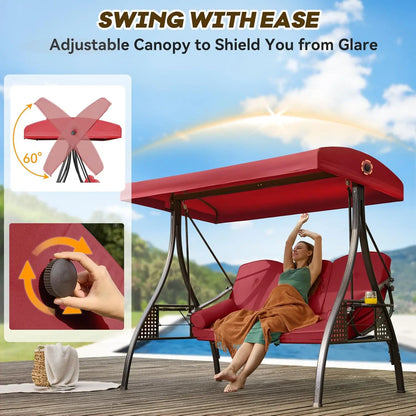 3 in 1 Outdoor Porch Swing with Adjustable Canopy