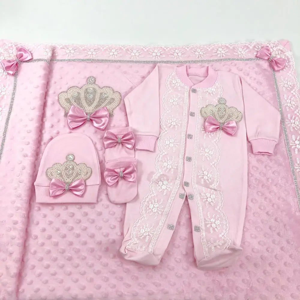 5 Pcs Girl/Boy Hospital Exit Newborn Bling Outfits