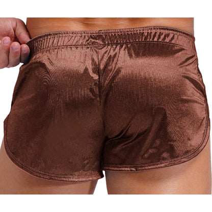 Men Side Split Satin Shorts Built-in Bulge