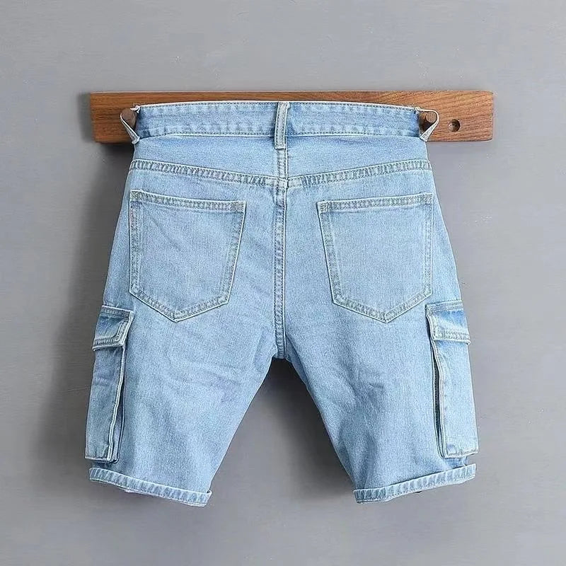 Mens Fashion Multi-Pocket Cargo Denim Shorts Plus Size