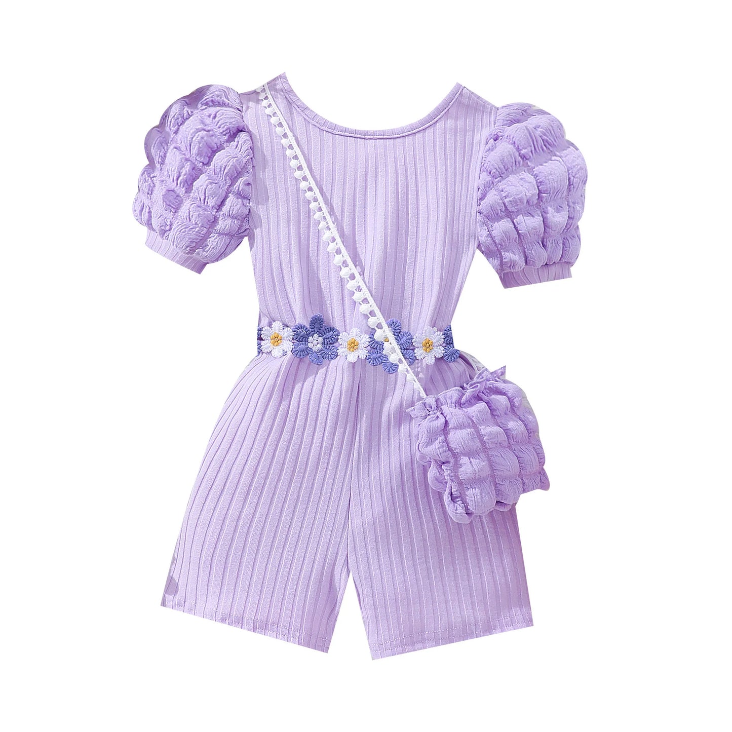 Solid Color Flower Belt Cartoon Cute Bubble Sleeve