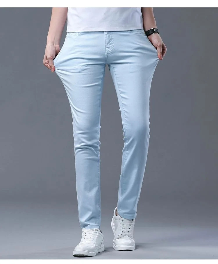 Fashion Solid Color Straight Leg Stretch Jeans