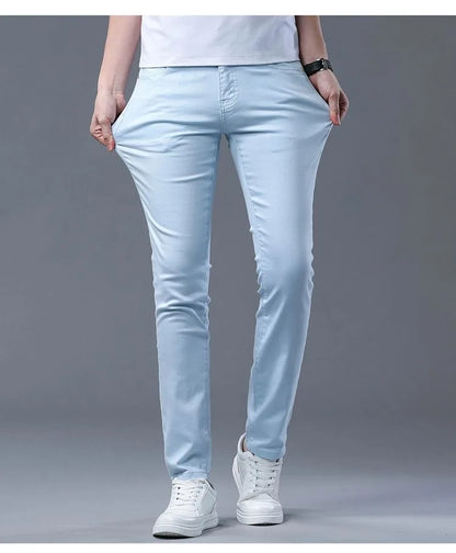 Fashion Solid Color Straight Leg Stretch Jeans