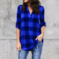Fashion Plaid V-neck T-Shirt Woman Casual Shirt