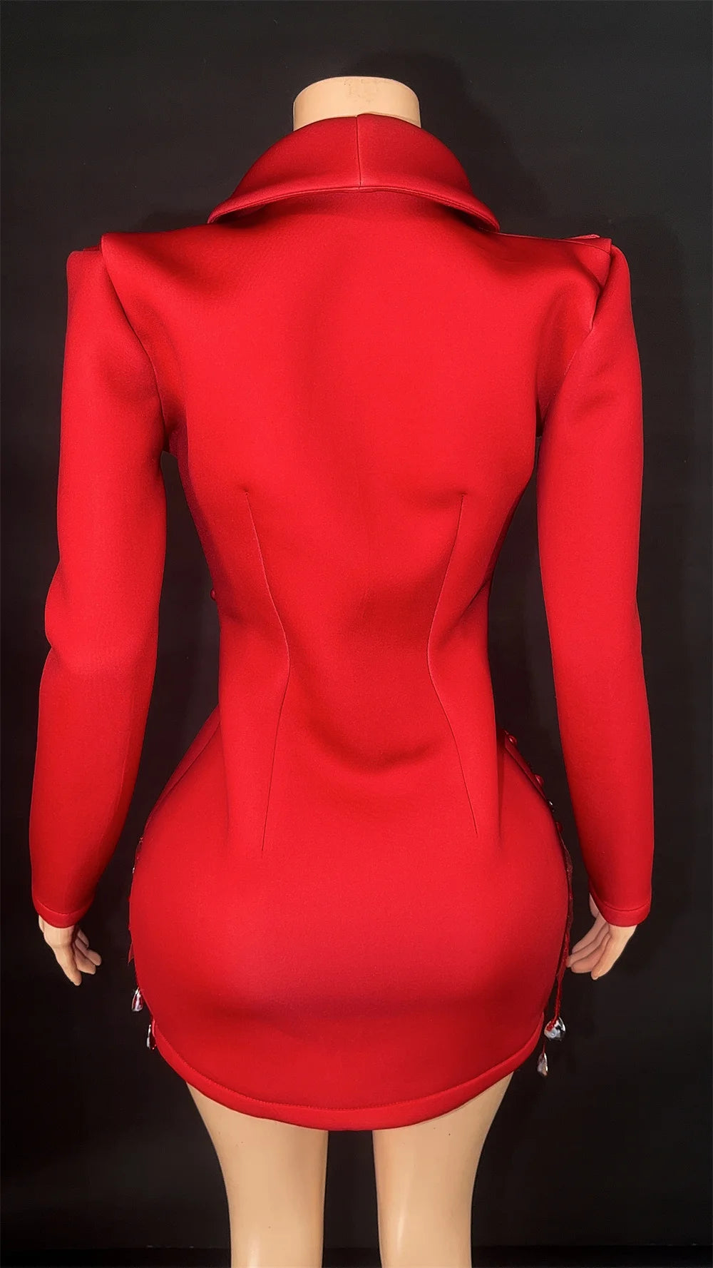 Sparkly Crystal Pearls Mini Dress Luxury Red Fashion