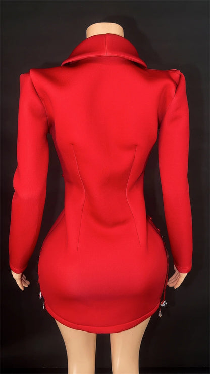 Sparkly Crystal Pearls Mini Dress Luxury Red Fashion