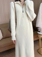Plain Long Polo Collar Woman Knitted Dress