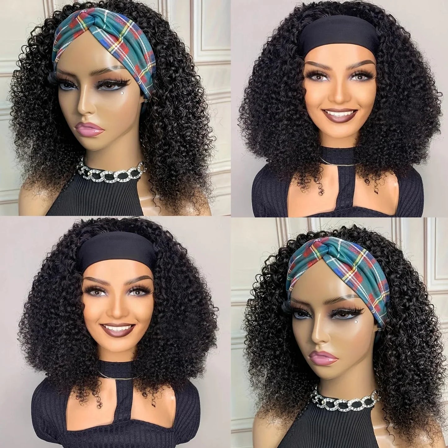 Afro Kinky Curly Headband Wigs Human Hair