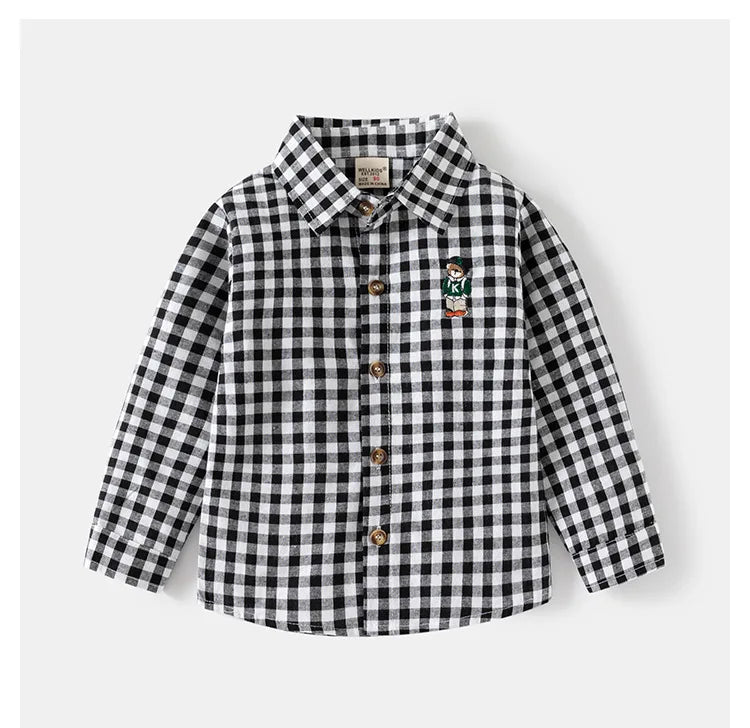 Kids Shirts With Collar Long Sleeved Plaid