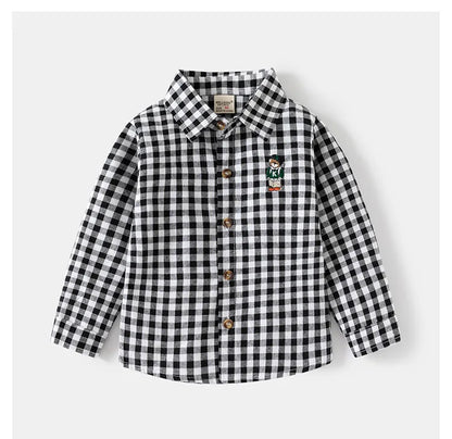 Kids Shirts With Collar Long Sleeved Plaid