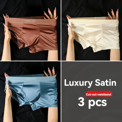 3PCS Luxury Satin Silk Men's Antibacterial Crotch Briefs