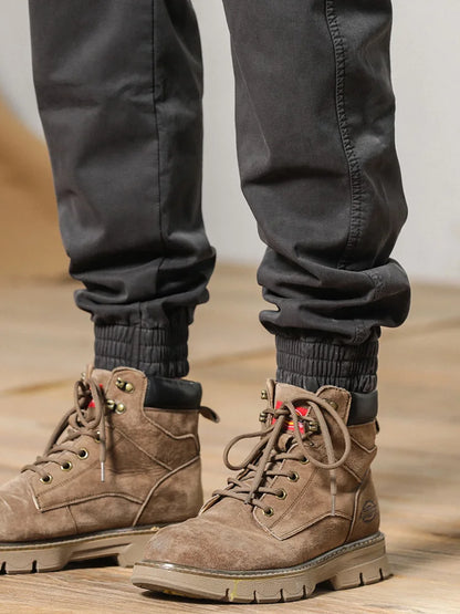 Cargo Pants Men Multi-Pockets Drawstring Fleece Liner