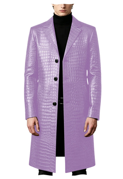 Men's Crocodile Leather Trench Coat Luxury Long