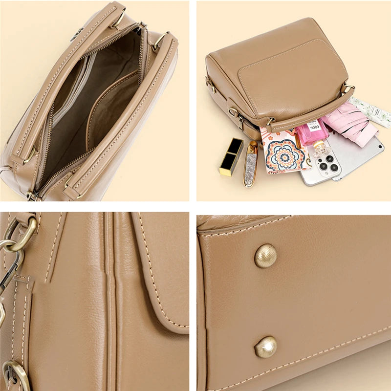 Genuine Leather Boston Tote Handbags For Women