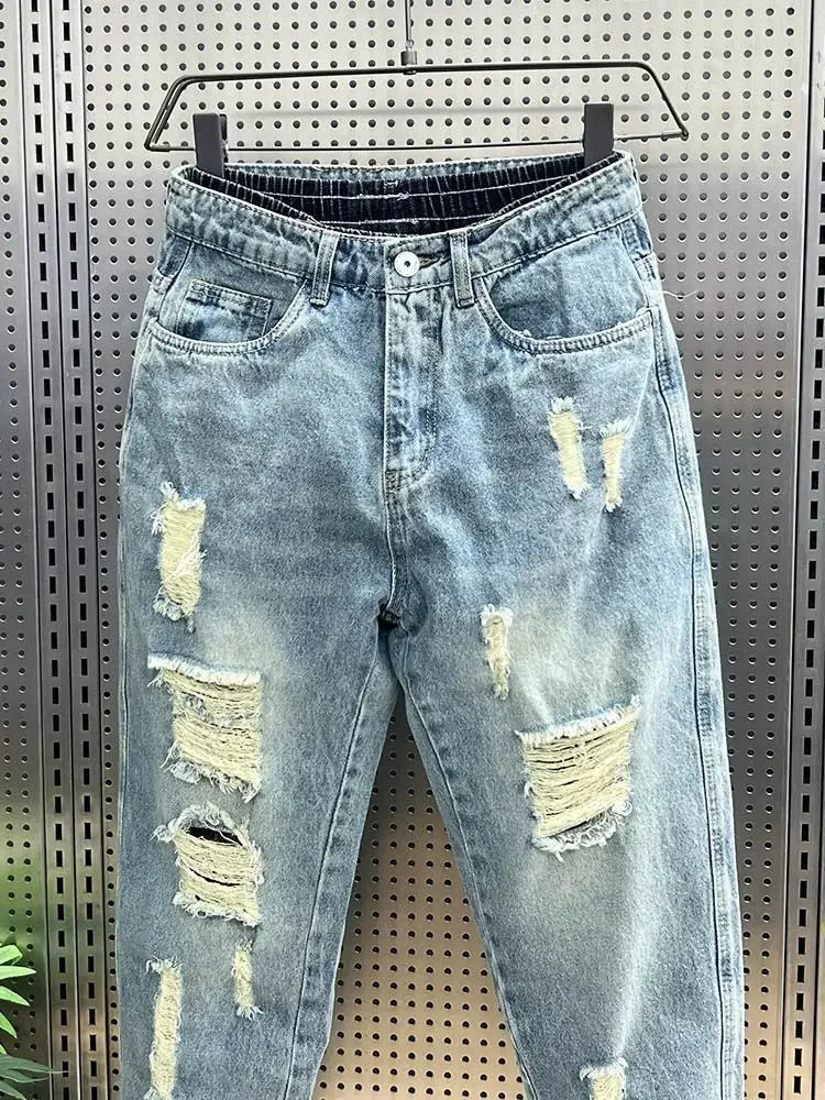 Men's Jeans Torn Broken Ripped Cowboy Pants