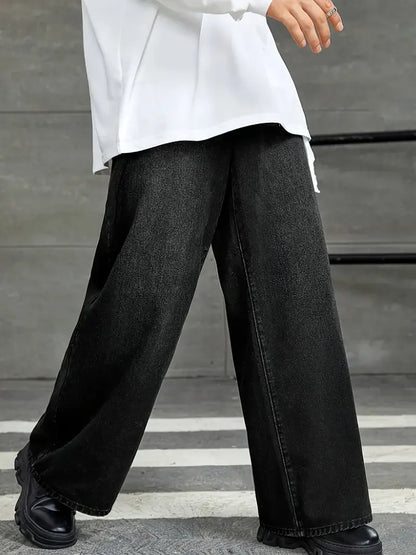 Men'S Loose Fit Black Denim Wide Leg Jeans