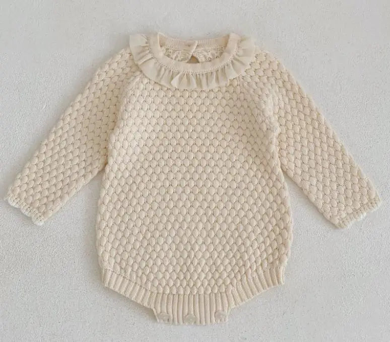 Baby Girls Knitted Bodysuit Long Sleeve Ruffled