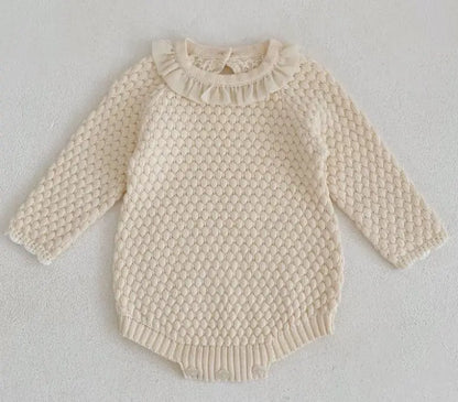 Baby Girls Knitted Bodysuit Long Sleeve Ruffled