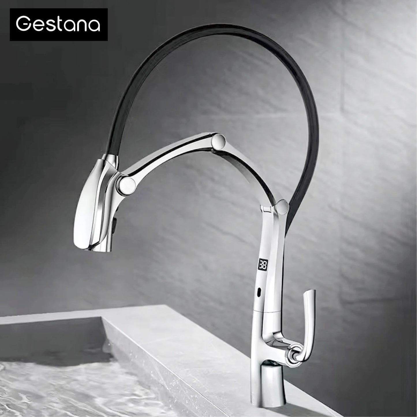 Luxury Gunmetal Brass Kitchen Faucet LED Display