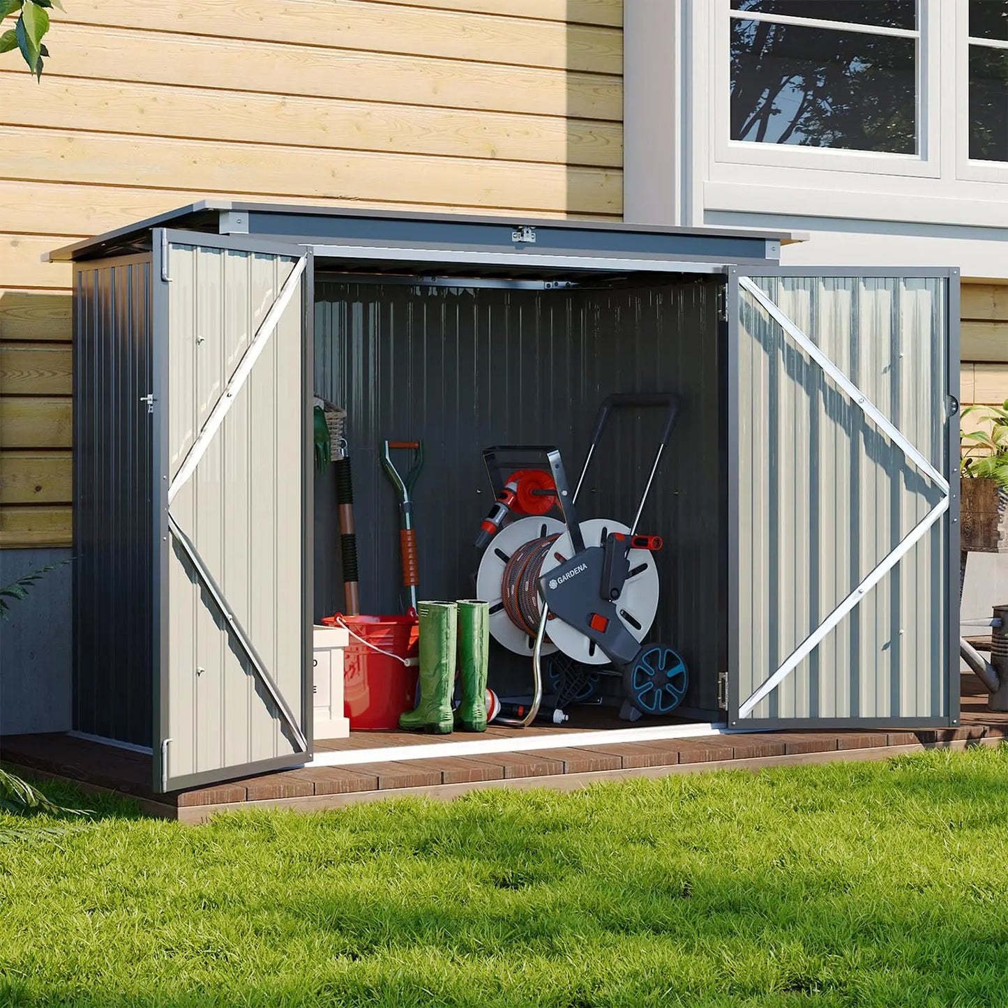Metal Outdoor Storage Shed with Chain Lid