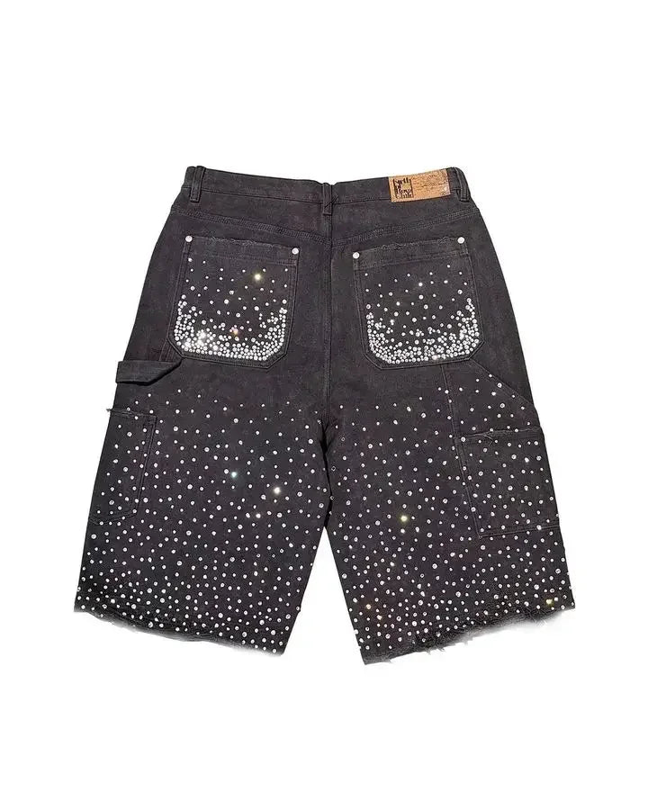 Rhinestone Sequined Denim Shorts Cowboy Hip Hop