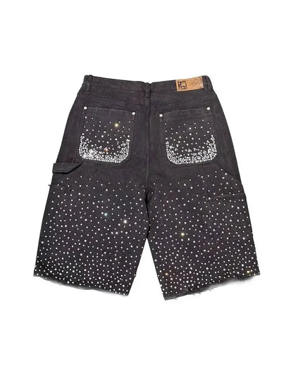 Rhinestone Sequined Denim Shorts Cowboy Hip Hop