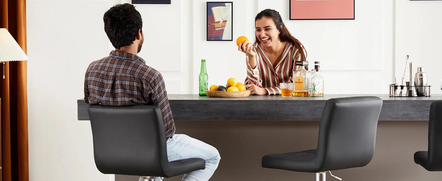 2 PU Leather Bar Stools Upholstered Counter Height