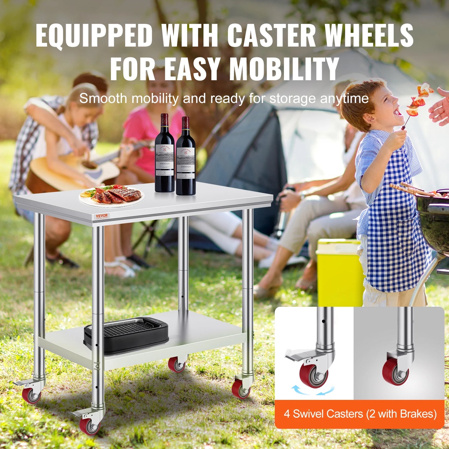 Stainless Steel Commercial Work Table Caster Wheels