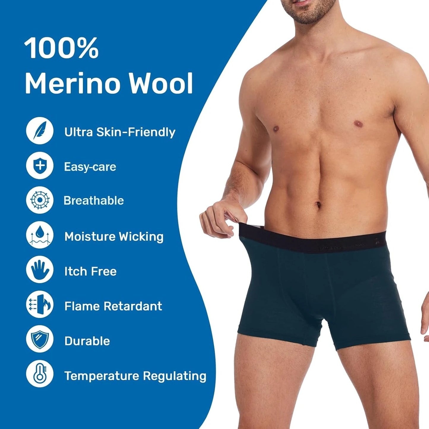 Men Merino Wool Boxer Briefs Soft Breathable