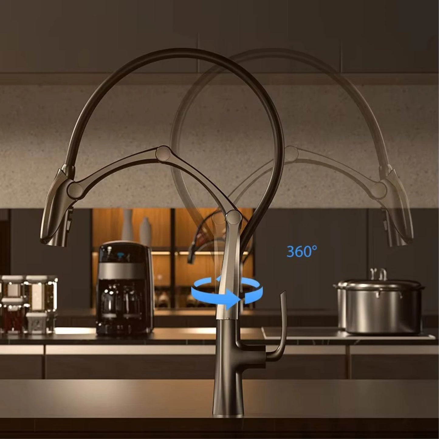 Luxury Gunmetal Brass Kitchen Faucet LED Display