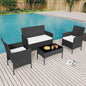 4-Piece Pe Rattan Patio With Glass Top Table & Cushions