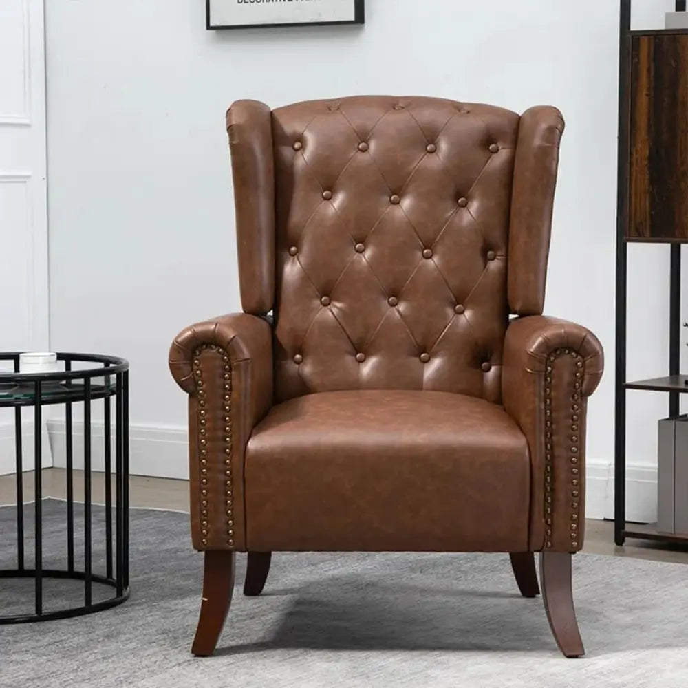 Upholstered Club Sofa Chair with Wooden Legs