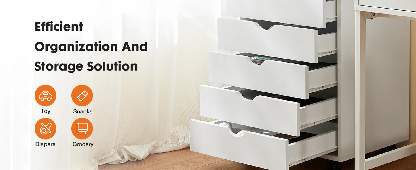 7 Drawer Storage Cabinet Wooden Mobile Rolling Cabinet