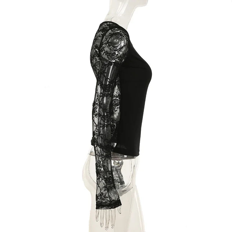 Black Gothic T-shirt For Women Club Lace