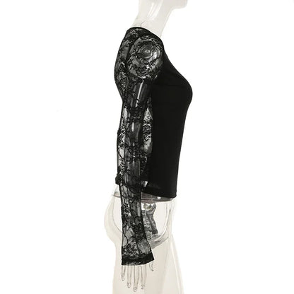Black Gothic T-shirt For Women Club Lace