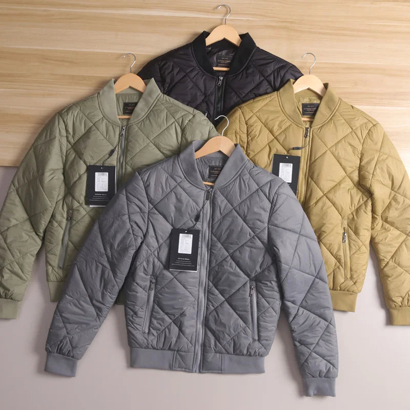 Men's Cotton Jacket with Quilted Diamond Pattern