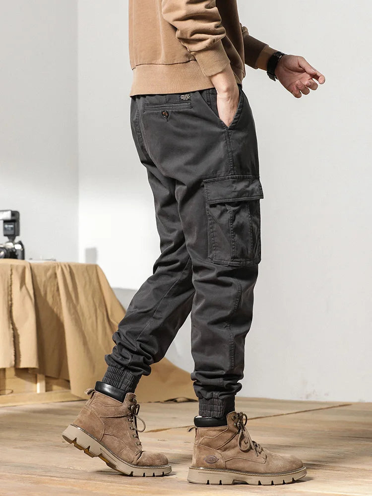 Cargo Pants Men Multi-Pockets Drawstring Fleece Liner