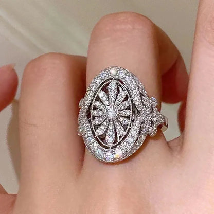 Sparkling Rings with Hollow Flower Design